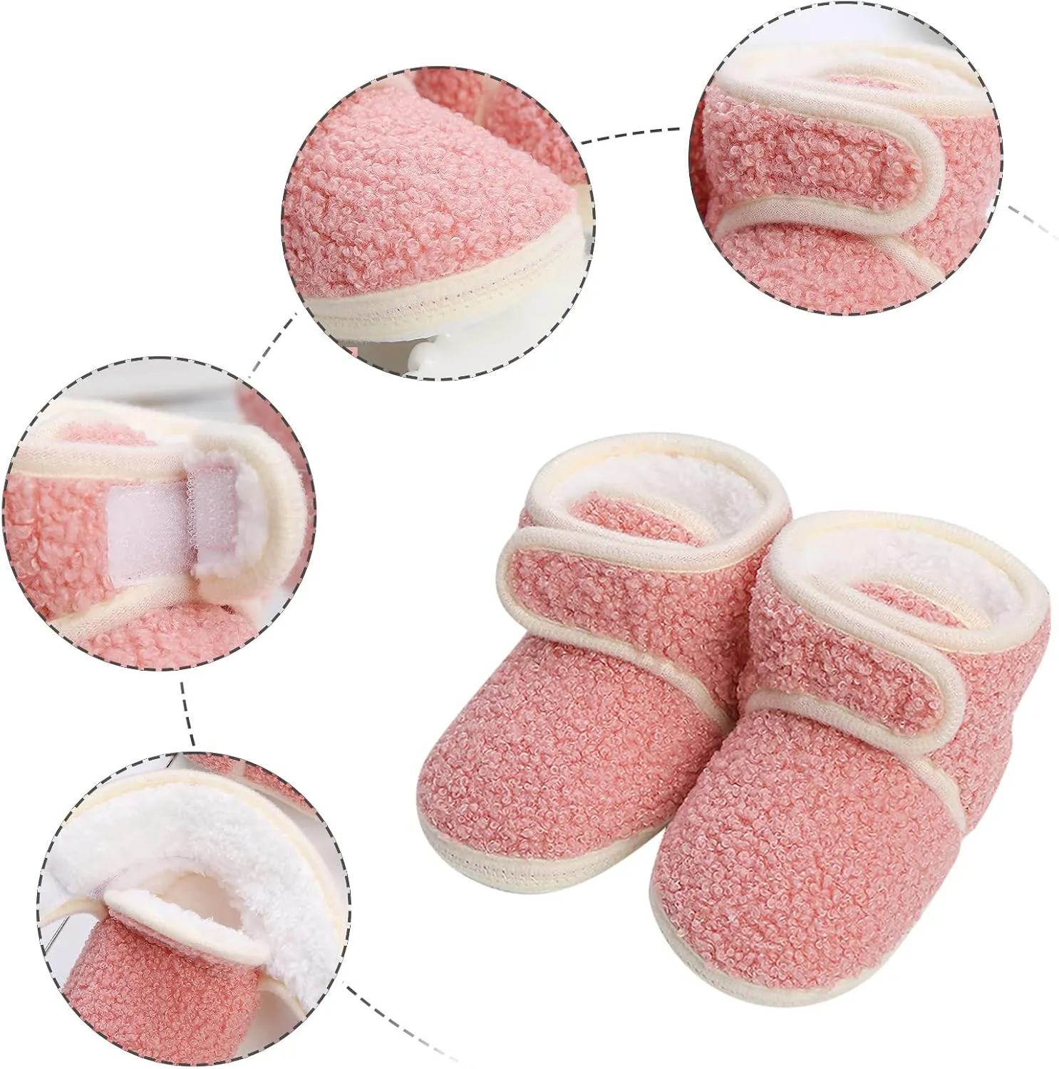 Newborn Baby Boots Ankle Snow Booties Cozy Fleece Socks Shoes with Grippers Stay On Slipper Infant Toddler Crib Shoes