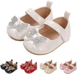 Newborn Baby Girls Dress Shoes Infant Bowknot Soft Sole Mary Jane Baptism Christening Shoes Wedding Casual