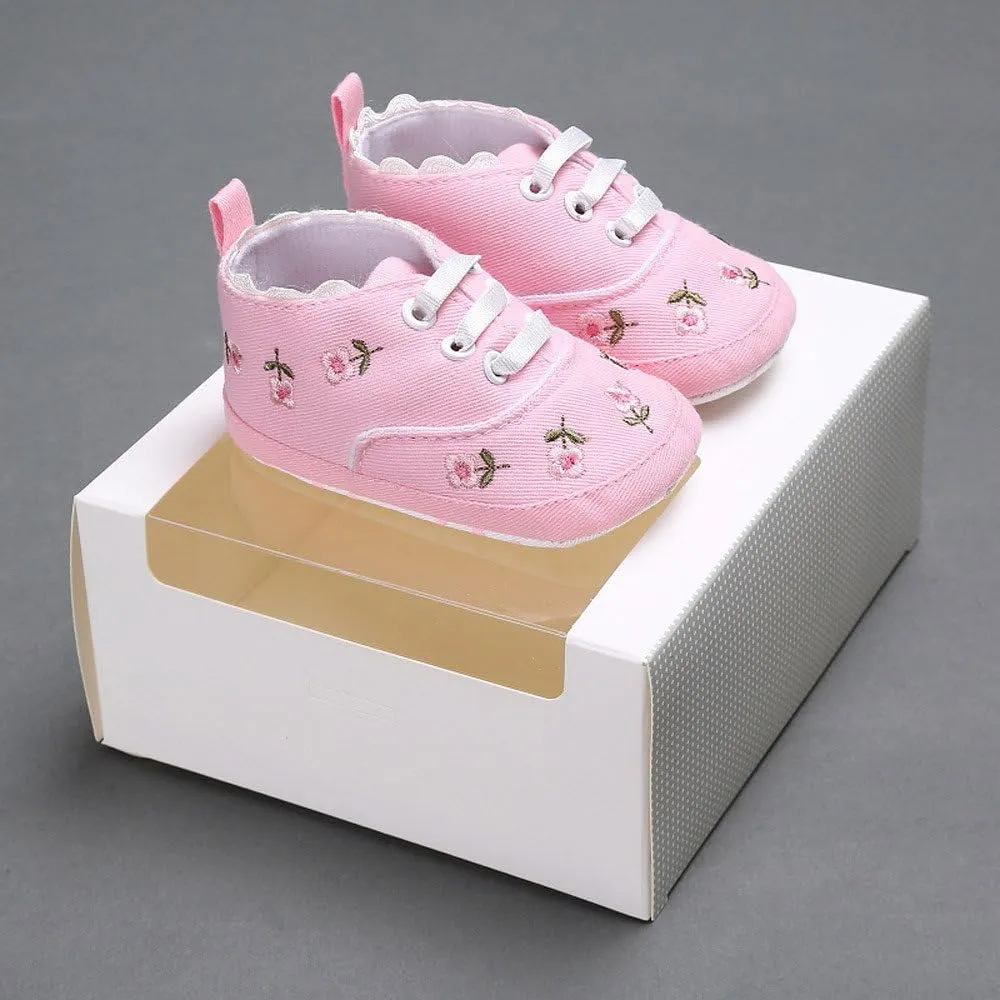 Newborn Baby Girls Floral Crib Shoes Soft Sole Anti-Slip Canvas Sneakers Infant First Walkers Shoes