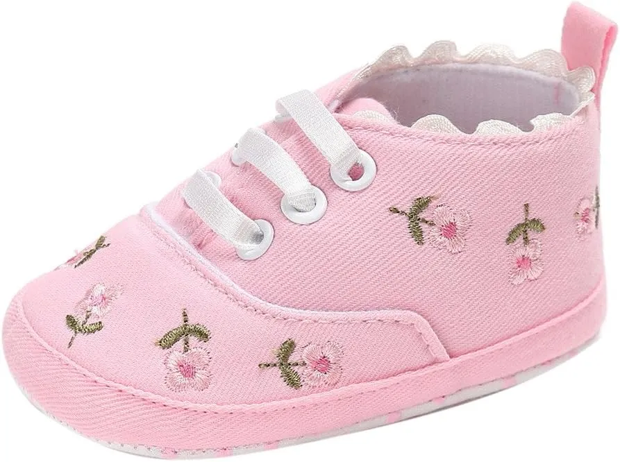 Newborn Baby Girls Floral Crib Shoes Soft Sole Anti-Slip Canvas Sneakers Infant First Walkers Shoes