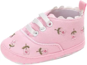 Newborn Baby Girls Floral Crib Shoes Soft Sole Anti-Slip Canvas Sneakers Infant First Walkers Shoes