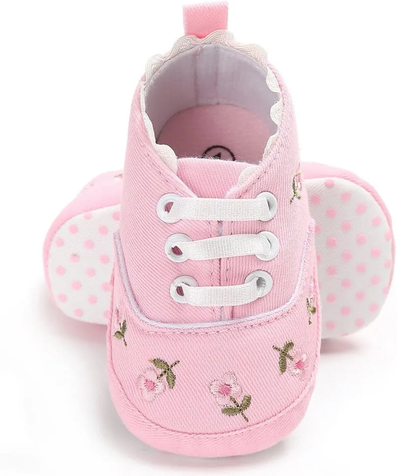Newborn Baby Girls Floral Crib Shoes Soft Sole Anti-Slip Canvas Sneakers Infant First Walkers Shoes