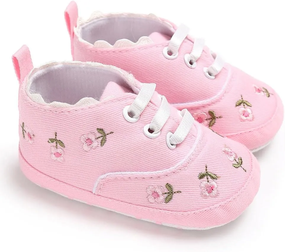 Newborn Baby Girls Floral Crib Shoes Soft Sole Anti-Slip Canvas Sneakers Infant First Walkers Shoes