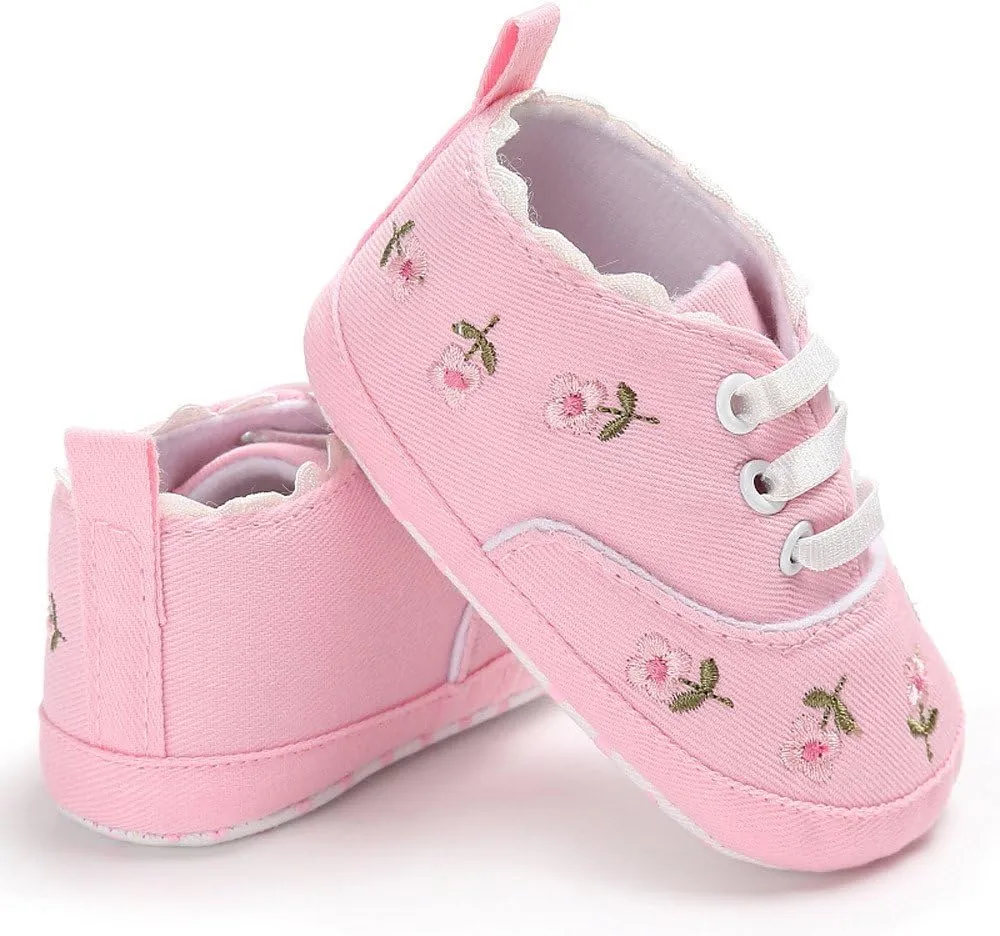 Newborn Baby Girls Floral Crib Shoes Soft Sole Anti-Slip Canvas Sneakers Infant First Walkers Shoes