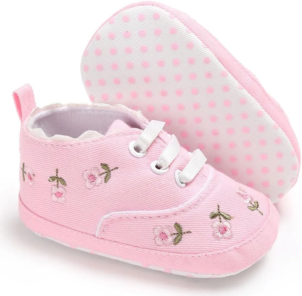 Newborn Baby Girls Floral Crib Shoes Soft Sole Anti-Slip Canvas Sneakers Infant First Walkers Shoes