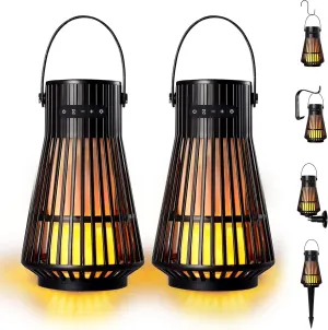 NUNET Bluetooth Lantern Speakers Outdoor  10W Surround Sound System, Sync Multiple Wireless Speakers, Rechargeable LED Flame Effect Tiki Torch Decor for Patio/Yard (2 Pack)
