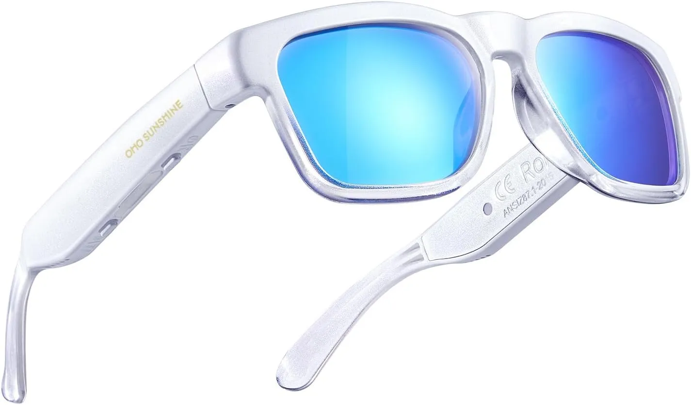 OhO Smart Glasses,Polarized Sunglasses with Bluetooth Speaker,Athletic/Outdoor UV Protection and Voice Control,Unisex(Mirror Blue Lens)