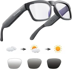 OhO Smart Glasses,Polarized Sunglasses with Bluetooth Speaker,Athletic/Outdoor UV Protection and Voice Control,Unisex(Transitional Blue Light Lens)