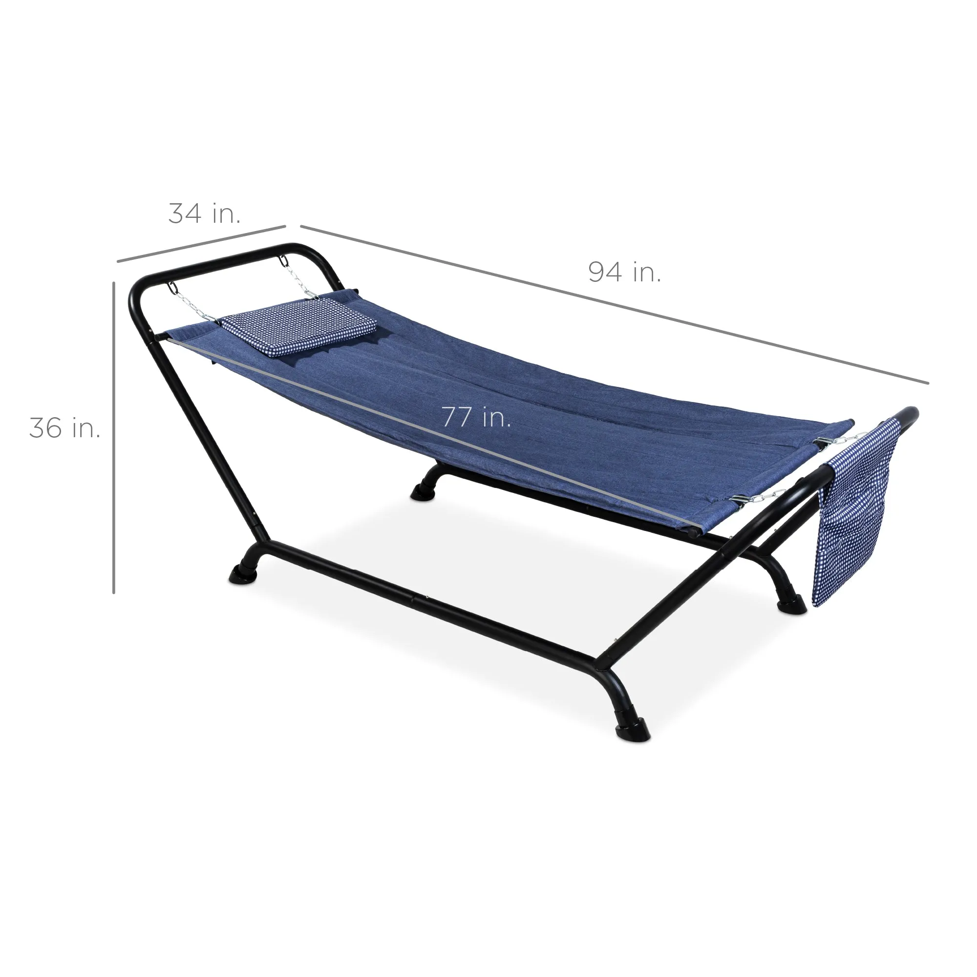 Outdoor Patio Hammock for Backyard, Garden w/ Stand, Pillow, Storage Pockets