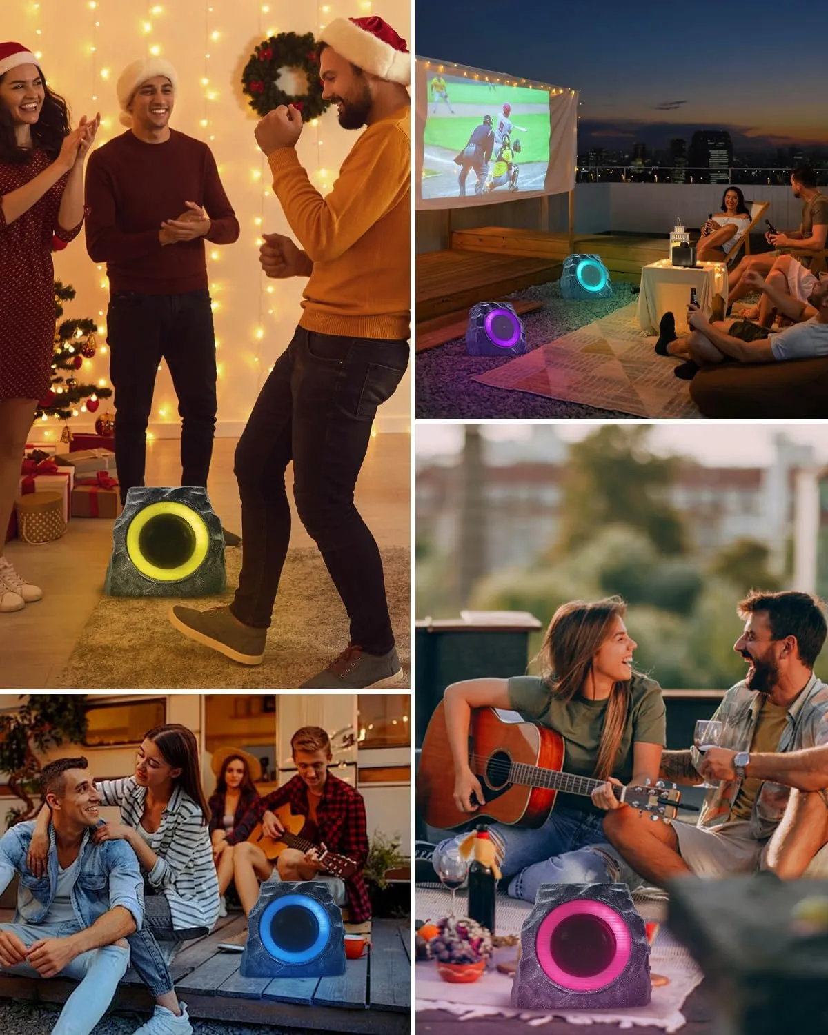 Outdoor Rock Bluetooth Speakers Waterproof Solar-Powered Wireless Bluetooth Rock Speakers Outdoor Waterproof Patio with Lights RGB and TWS Pair for Outside Deck Pool -2 Pack