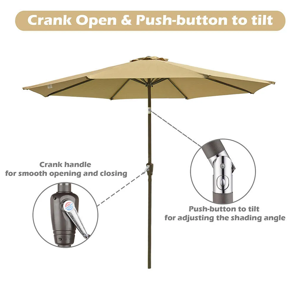 Patio Umbrella Tilt Metal 200 gsm Canopy 9ft 8-Rib