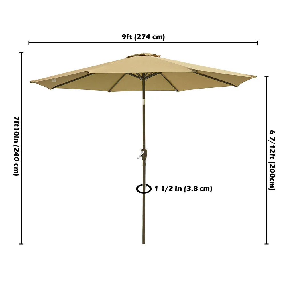 Patio Umbrella Tilt Metal 200 gsm Canopy 9ft 8-Rib