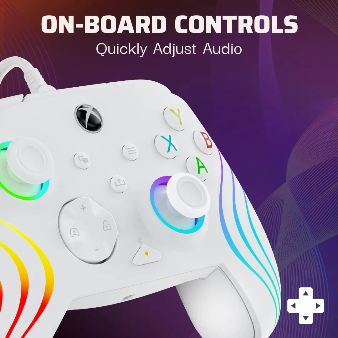 PDP Gaming Afterglow Wave Enhanced Wired Controller for Xbox Series X|S, Xbox One, Windows 10/11 PC, Advanced Programmable Gamepad, Customizable Lighting, Licensed by Microsoft, Companion App: White