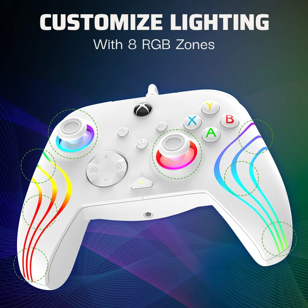 PDP Gaming Afterglow Wave Enhanced Wired Controller for Xbox Series X|S, Xbox One, Windows 10/11 PC, Advanced Programmable Gamepad, Customizable Lighting, Licensed by Microsoft, Companion App: White