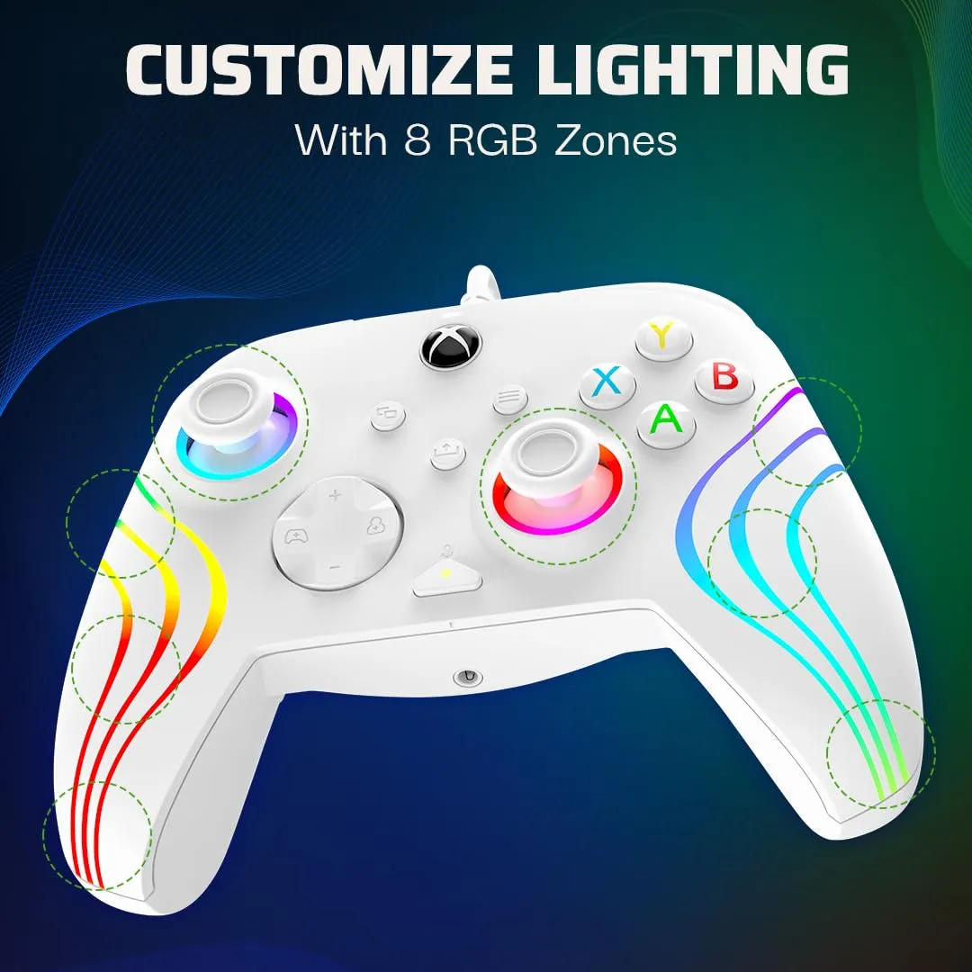 PDP Gaming Afterglow Wave Enhanced Wired Controller for Xbox Series X|S, Xbox One, Windows 10/11 PC, Advanced Programmable Gamepad, Customizable Lighting, Licensed by Microsoft, Companion App: White