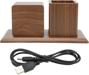 Pen Holder Clock, Pencil Holder Digital Clock Digital Alarm Clock Electronic Desktop Clock Pen Holder with Digital LCD Clock Calendar Timer Temperature Display for Home Office Desktop(Brown)