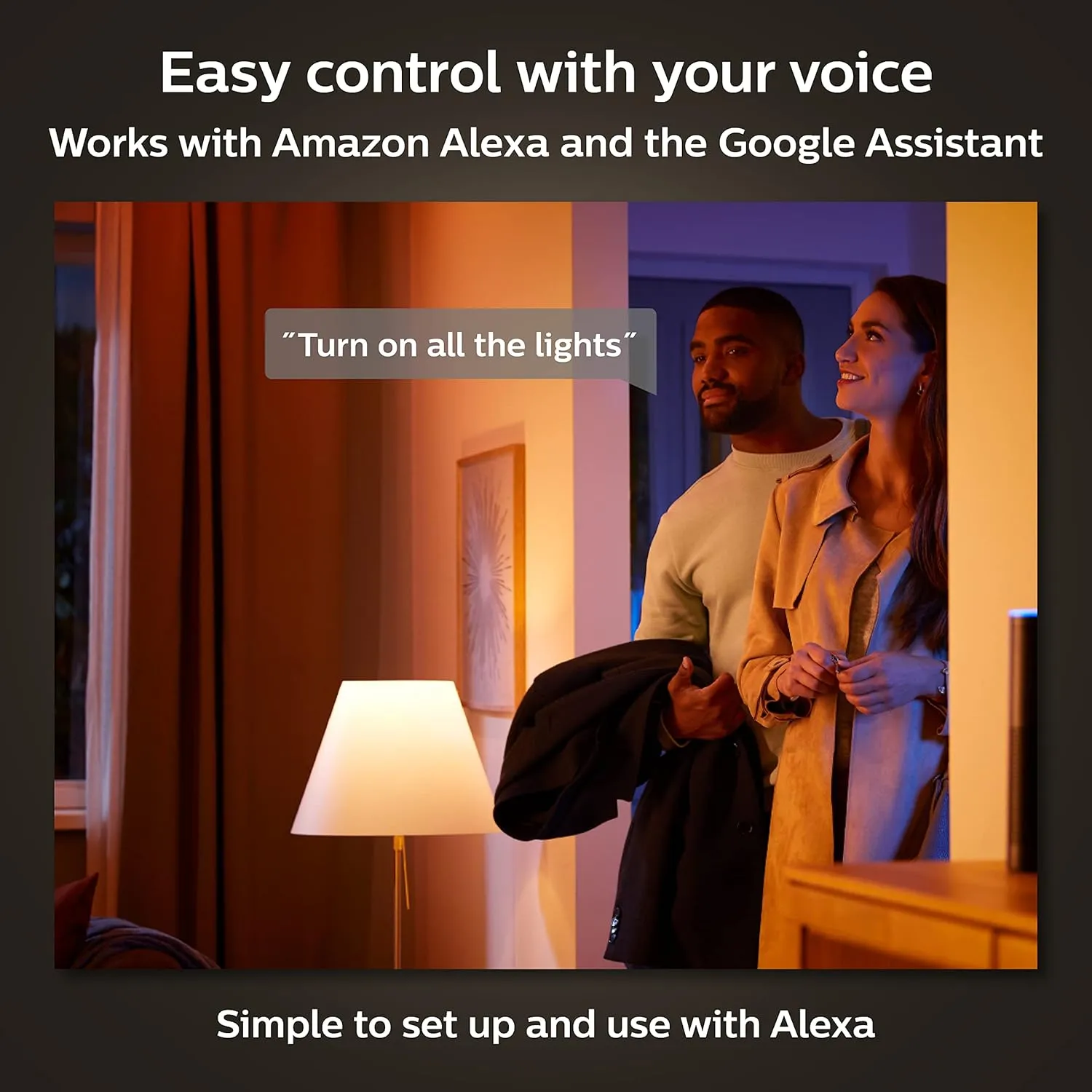 Philips Hue Smart Light Starter Kit - Includes (1) Bridge and (4) 75W A19 E26 LED Smart White Ambiance Bulbs - Control with App - Compatible with Alexa, Google Assistant, and Apple HomeKit