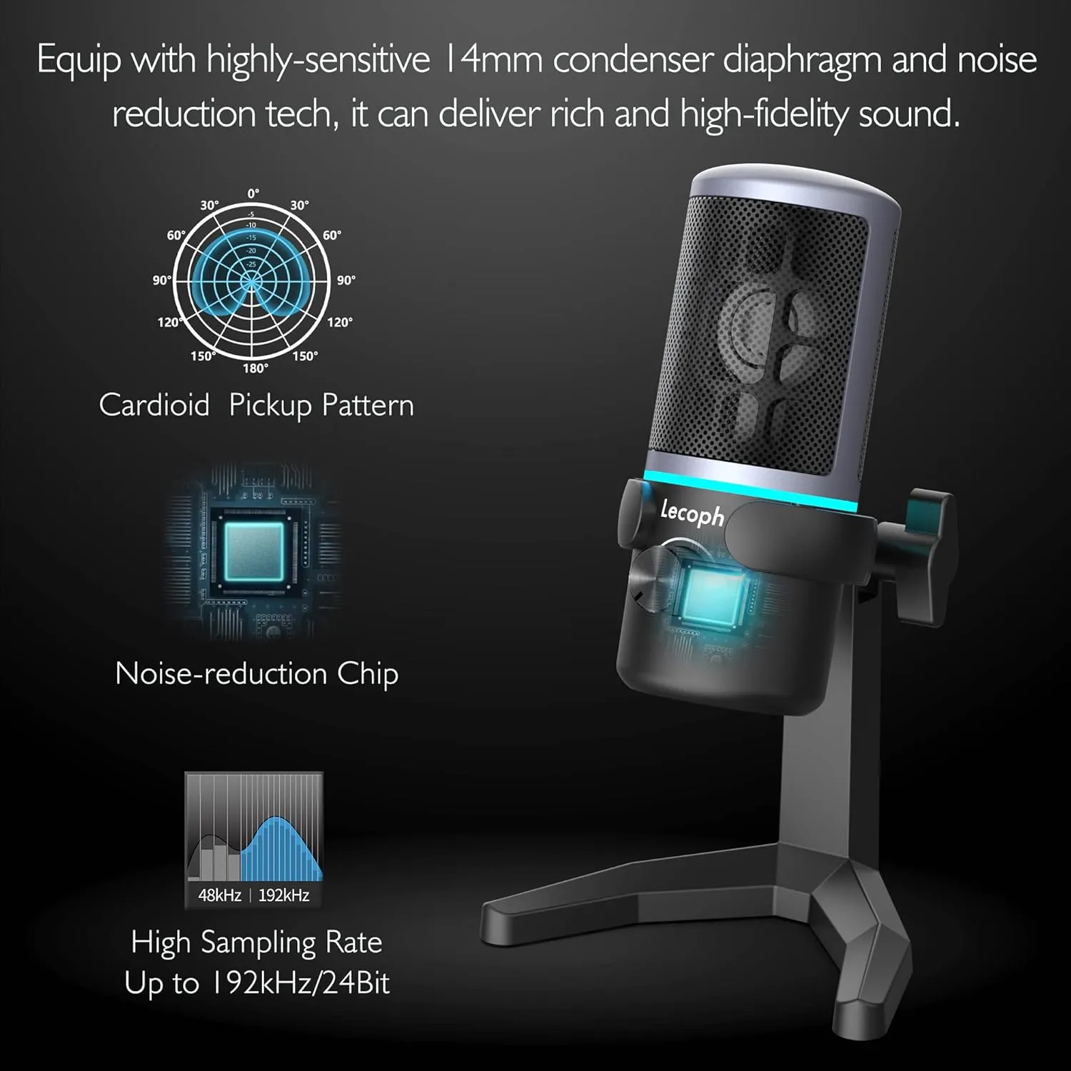 Plug and Play USB Condenser Microphone for Streaming Recording Podcasting Gaming Cardioid Microphone Compatible for Windows Mac OS PS4 PS5 Noise Cancelling Volume Control One Tap Mute Headphone Output