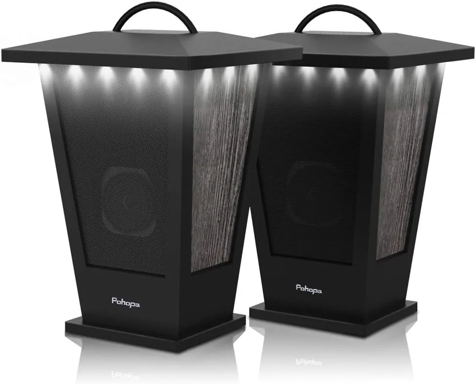 pohopa Bluetooth Speakers Waterproof, 2 Packs True Wireless Stereo Sound 20W Dual Pairing Lantern Indoor Outdoor Speakers with 20 Piece LED Lights, Rich Bass, Pinao Black