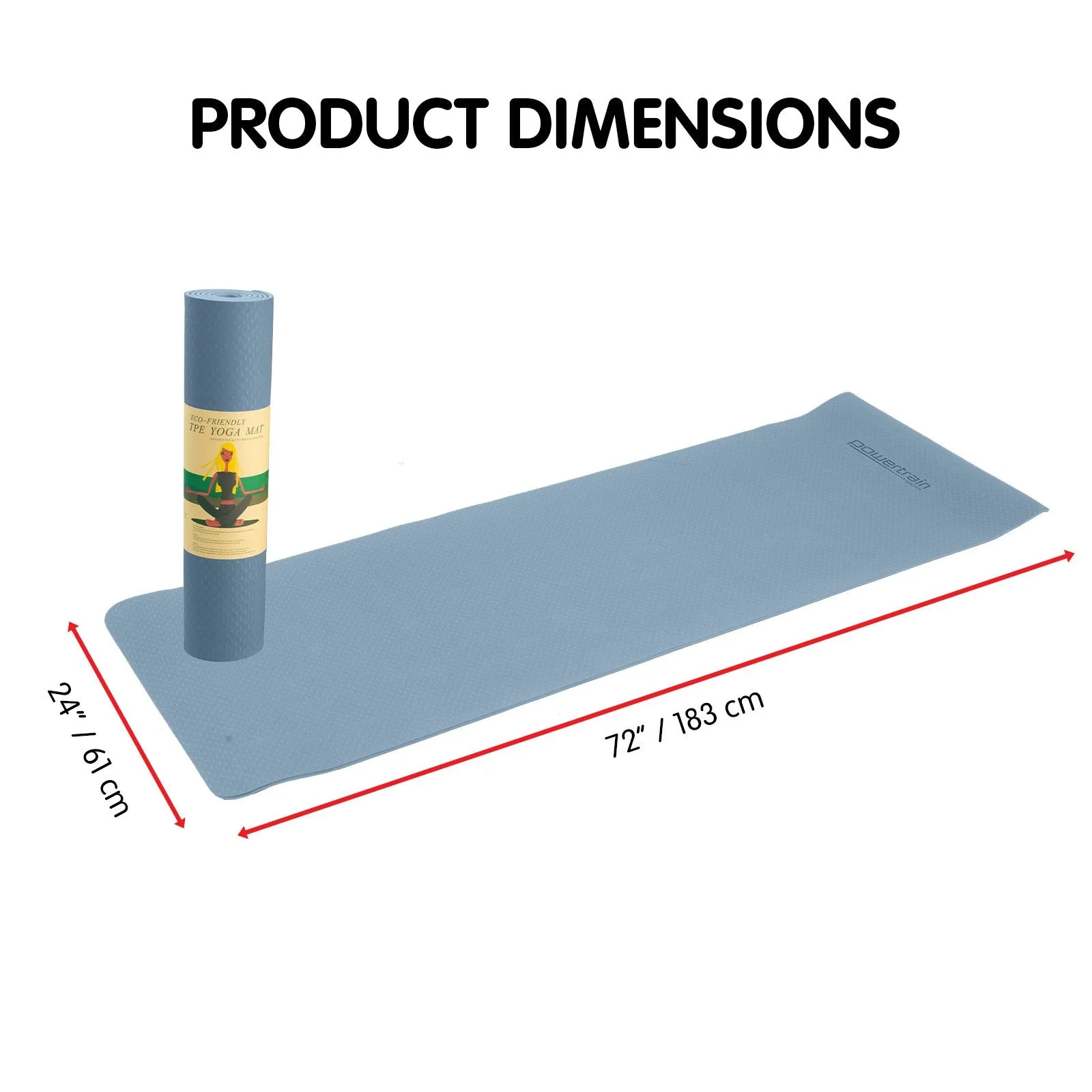 Powertrain TPE Yoga Pilates Exercise Mat 6mm - Sky Blue
