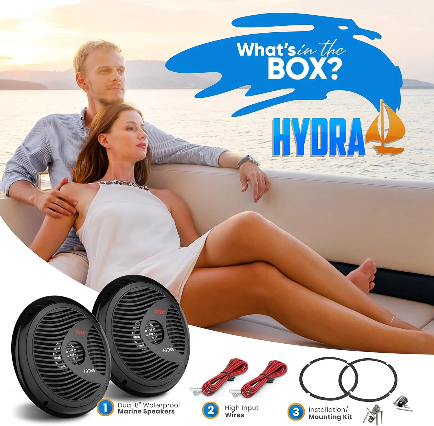 Pyle Marine Speakers, Boat Speakers, Marine Speaker - Dual 180W 4 Ohm, Waterproof, PP Cone, Rubber Surround, 20 Oz Magnet, 1.5" Voice Coil, Includes Speaker Wire & Mounting Hardware