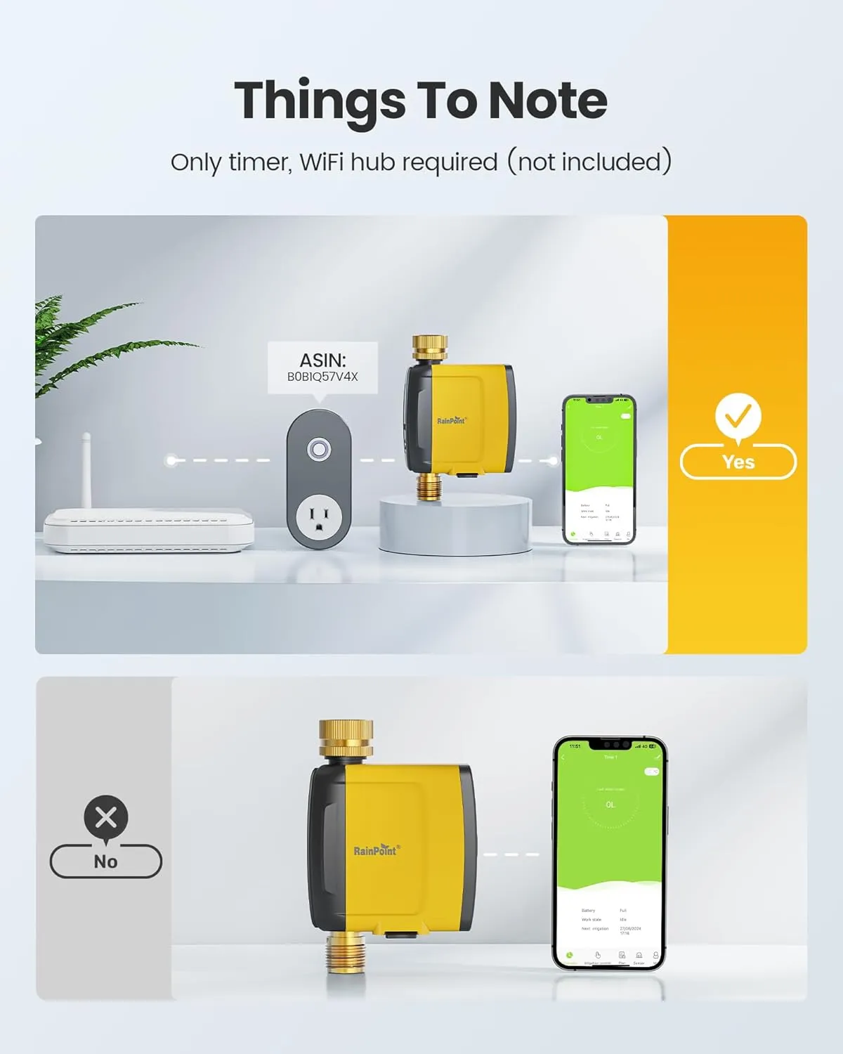 RAINPOINT WiFi Water Timer,Smart Sprinkler Timer Hose Timer,Smart Sprinkler System Valve, APP & Voice Control, Weather-Based Automatic Rain Delay, Brass Inlet & Outlet(No WiFi Hub)
