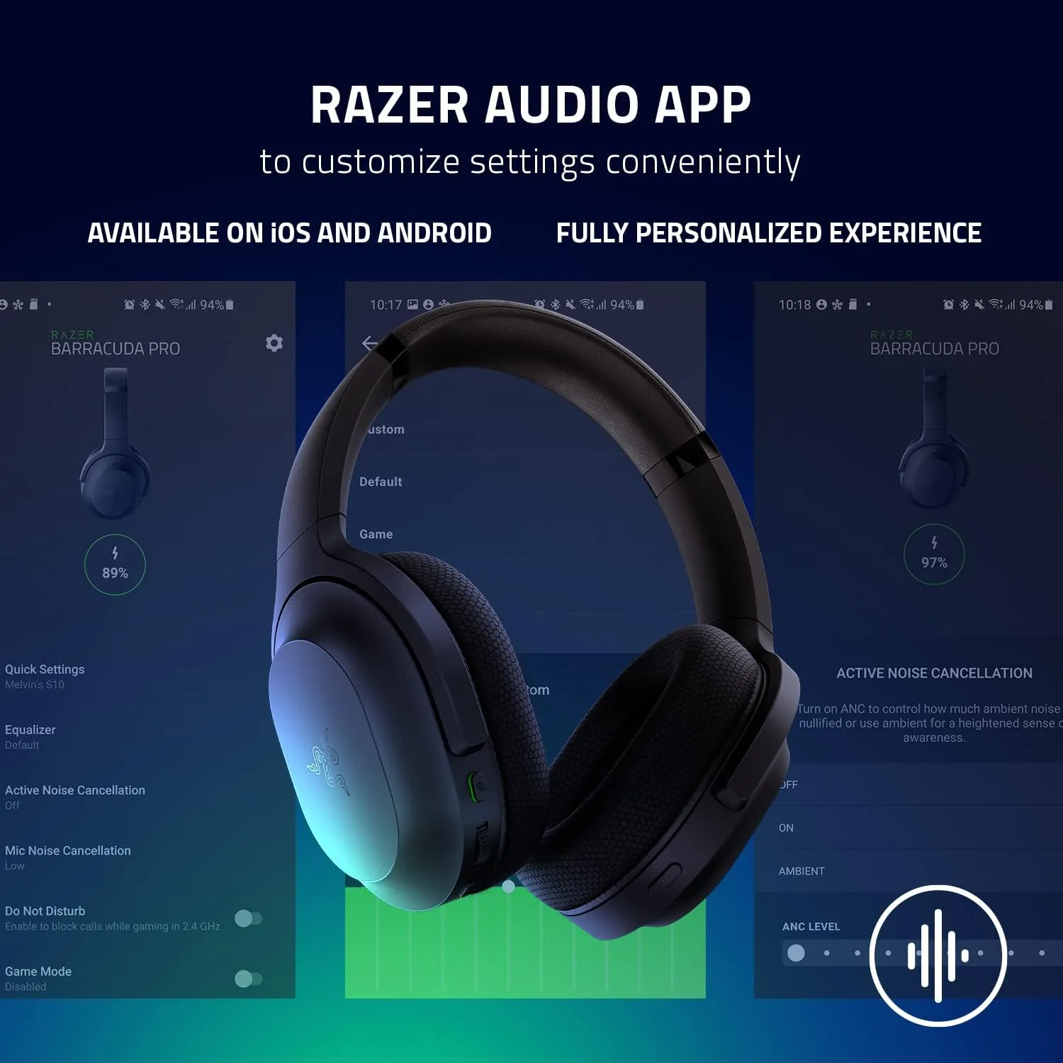Razer Barracuda Wireless Gaming & Mobile Headset (PC, PlayStation, Switch, Android, iOS): 2.4GHz Wireless   Bluetooth - Integrated Noise-Cancelling Mic - 50mm Drivers - 40 Hr Battery - Black