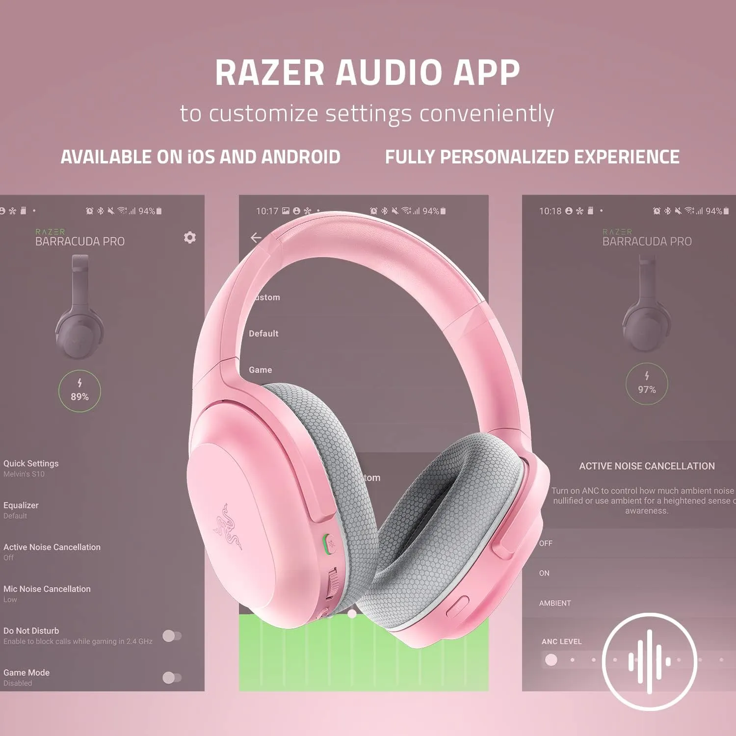 Razer Barracuda Wireless Gaming & Mobile Headset (PC, PlayStation, Switch, Android, iOS): 2.4GHz Wireless   Bluetooth - Integrated Noise-Cancelling Mic - 50mm Drivers - 40 Hr Battery - Quartz Pink