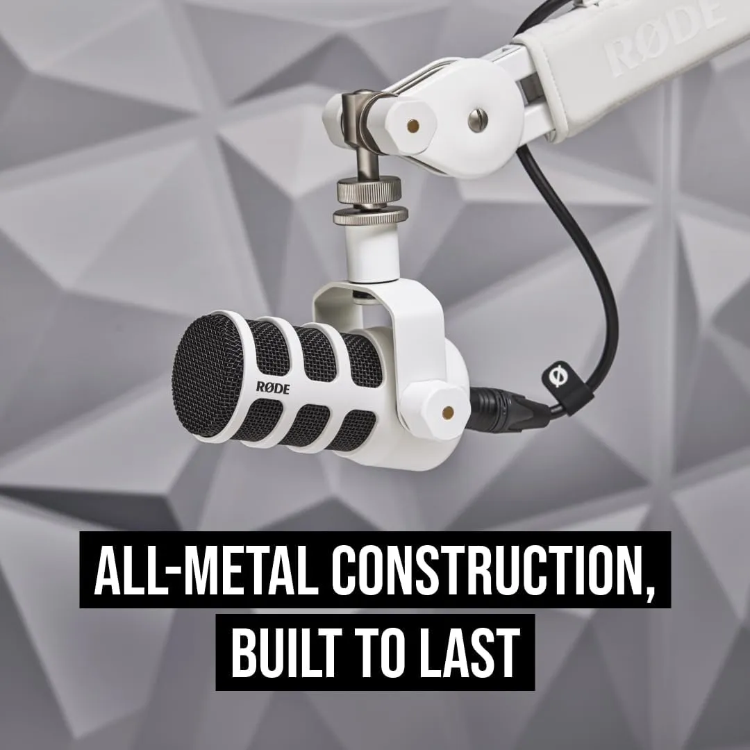 RDE PodMic USB Dynamic Broadcast Microphone with XLR and USB Connectivity for Podcasting, Streaming and Content Creation (White)