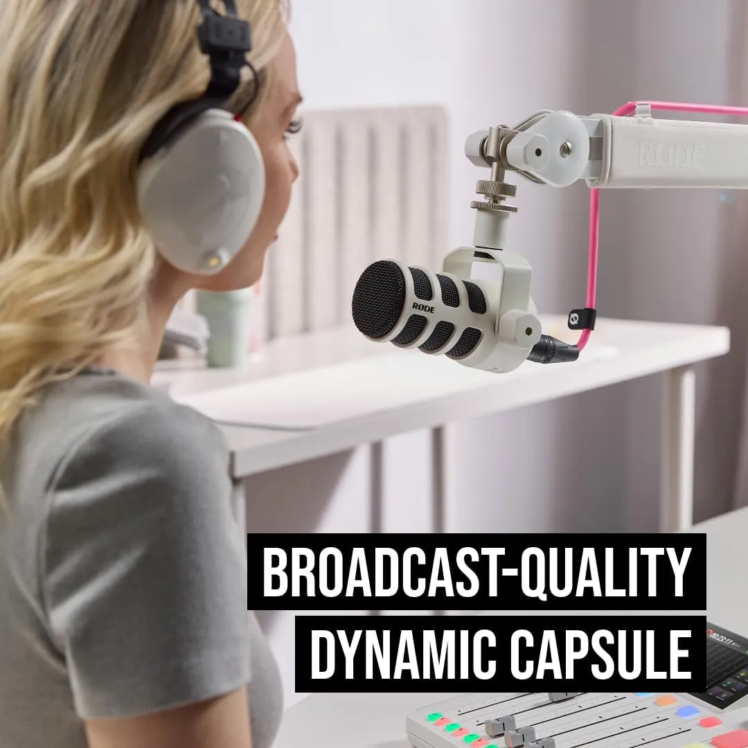 RDE PodMic USB Dynamic Broadcast Microphone with XLR and USB Connectivity for Podcasting, Streaming and Content Creation (White)