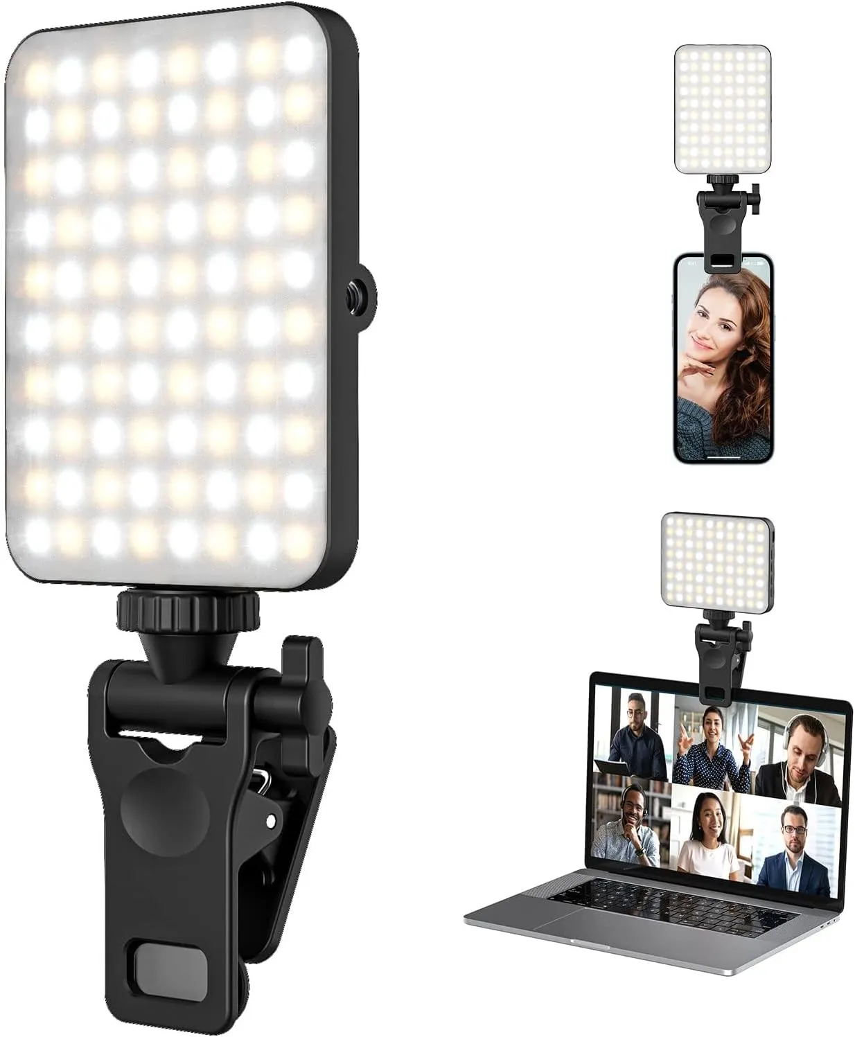 Rechargeable Selfie Light & Phone Light Clip for iPhone - Phone LED Light with Adjustable Brightness, Perfect for Selfies, Makeup, TikTok, Live Streaming & Video Conferencing Black