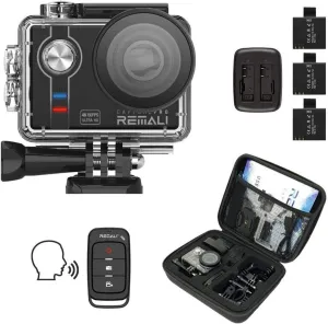 REMALI CapturePro 4K/60fps 20MP Waterproof Sports Action Camera Kit with Carrying Case   3 Batteries, WiFi, 2" Touch Screen, 8X Zoom, Slow/Fast Motion, Remote/Voice Control, EIS, Distortion Correction