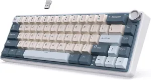 RK ROYAL KLUDGE R65 Wireless Mechanical Keyboard with Volume Knob, Tri-Mode 2.4G/USB-C/BT Gasket Mounted 60% Gaming Keyboard with 66Keys, PBT Keycaps, VIA, Hot Swappable Cream Switch, Blue