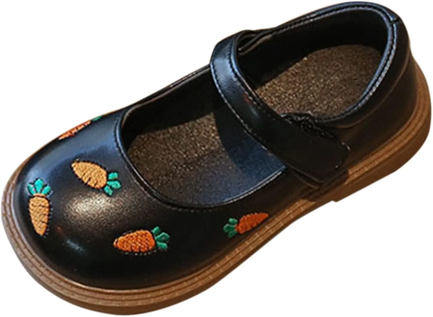 sfdgfhyf Kids Indoor Shoes Girls Dress Shoes Cute Carrot Pattern Leather Shoes Summer Outdoor Soft Rubber Sole Flat Shoes