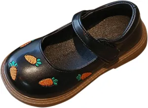 sfdgfhyf Kids Indoor Shoes Girls Dress Shoes Cute Carrot Pattern Leather Shoes Summer Outdoor Soft Rubber Sole Flat Shoes