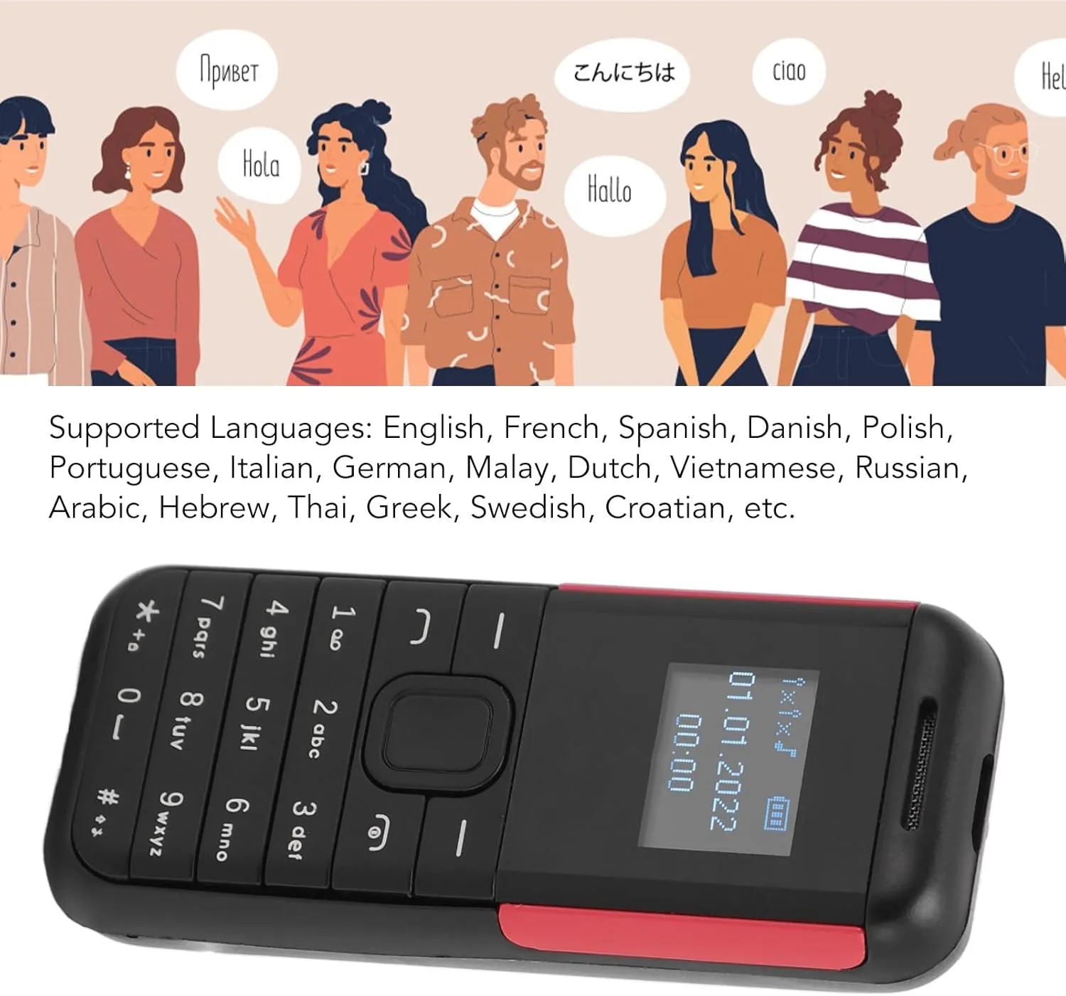 Small Mini Phone, 2G GSM Dual SIM Unlocked Smartphone, 0.66inch Screen 380mah Kids Small Smartphone, Bluetooth Sound Player Basic Phone (Black Red)