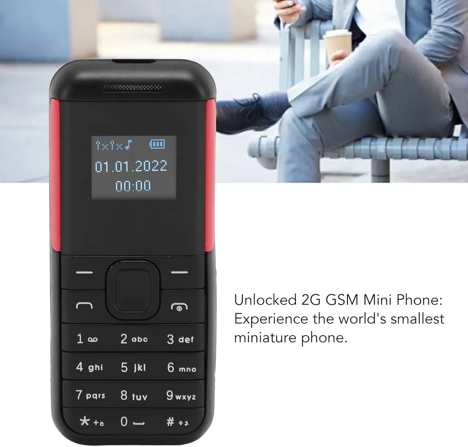 Small Mini Phone, 2G GSM Dual SIM Unlocked Smartphone, 0.66inch Screen 380mah Kids Small Smartphone, Bluetooth Sound Player Basic Phone (Black Red)