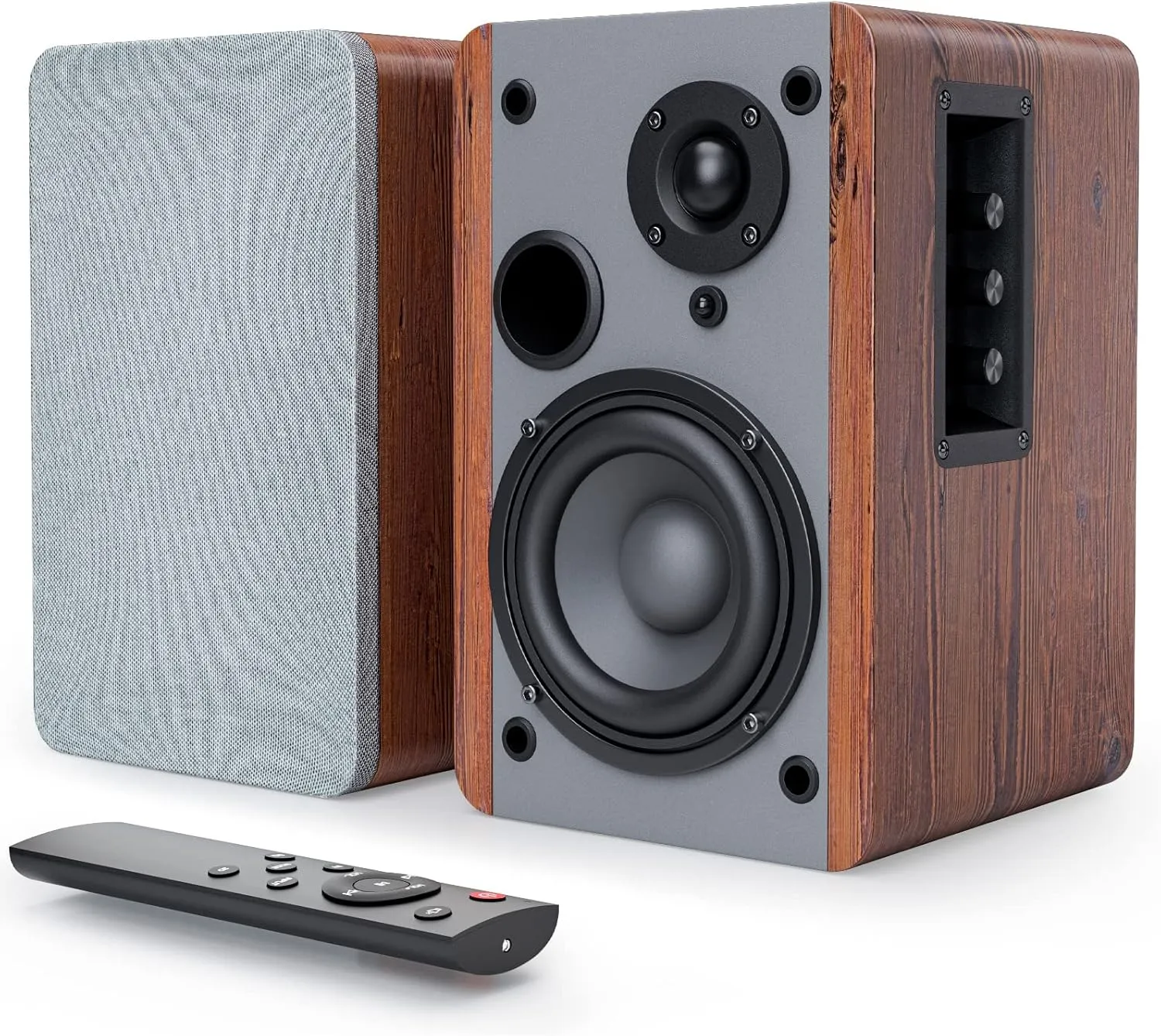 Smalody Powered Bookshelf Speakers (Pair), 2.0 Stereo Wood Active Speakers - 60 Watts RMS Near Field Speaker with Bluetooth, Wood Enclosure Premium Surround Sound Home Theater
