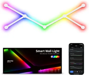 Smart Wall Light Lines, WiFi RGB LED Light Bars, 16M  Color Dimmable Music Sync DIY Home Decor Light Bars for Gaming Party Streaming Lovers, Work with Alexa & Google Assistant (6 Lines,White)