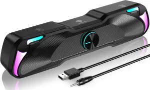 SPKPAL Computer Speakers for Desktop, RGB Gaming Sound Bar with Bluetooth 5.0 & 3.5mm AUX-in, USB Powered PC Speakers with 10W Stereo Sound for Laptop, Tablet, Monitor, TV
