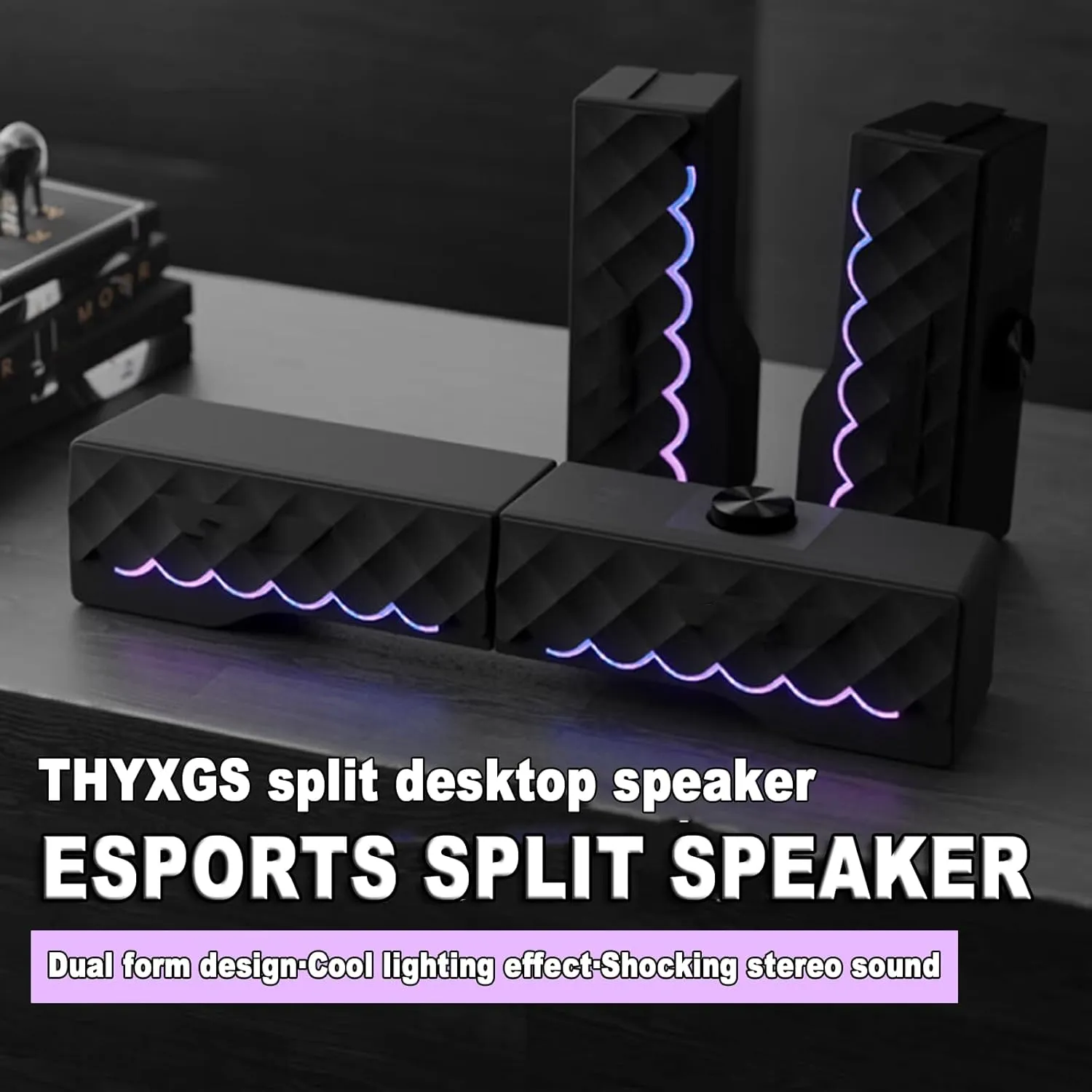 Split Desktop Speakers, Touch Lights PC Stereo Speakers, Dual-Form Design, RGB Dynamic Light, 50mm Full-Range Speaker, Support AUX3.5 Input, for Computer Laptop Monitor