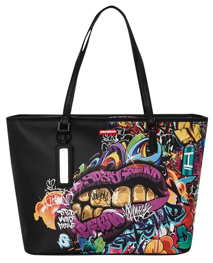 Sprayground Hal;f Graf Lips In Black Tote Bag