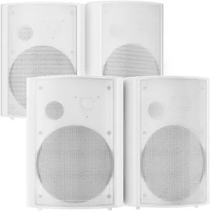 STUDIOFINIX 800W 6.5 Inch Bluetooth Outdoor Speakers Waterproof Wired with Multifunctional Amplifier Wall Mount Weatherproof Loudspeaker System for Patio Garden Poolside Home(4 Speakers,White)