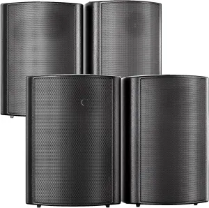 STUDIOFINIX 800W 6.5 Inch Outdoor Bluetooth Speakers Waterproof Wired with Multifunctional Amplifier Wall Mount Weatherproof Loudspeaker System for Patio Garden Poolside Home(4 Speakers,Black)