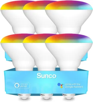 Sunco BR30 Alexa Smart Flood Light Bulbs Color Changing LED Recessed WiFi Bulb 8W, RGBCW, Dimmable, 650 Lumens, Compatible with Alexa & Google Assistant, E26 Base No Hub Required 6 Pack.