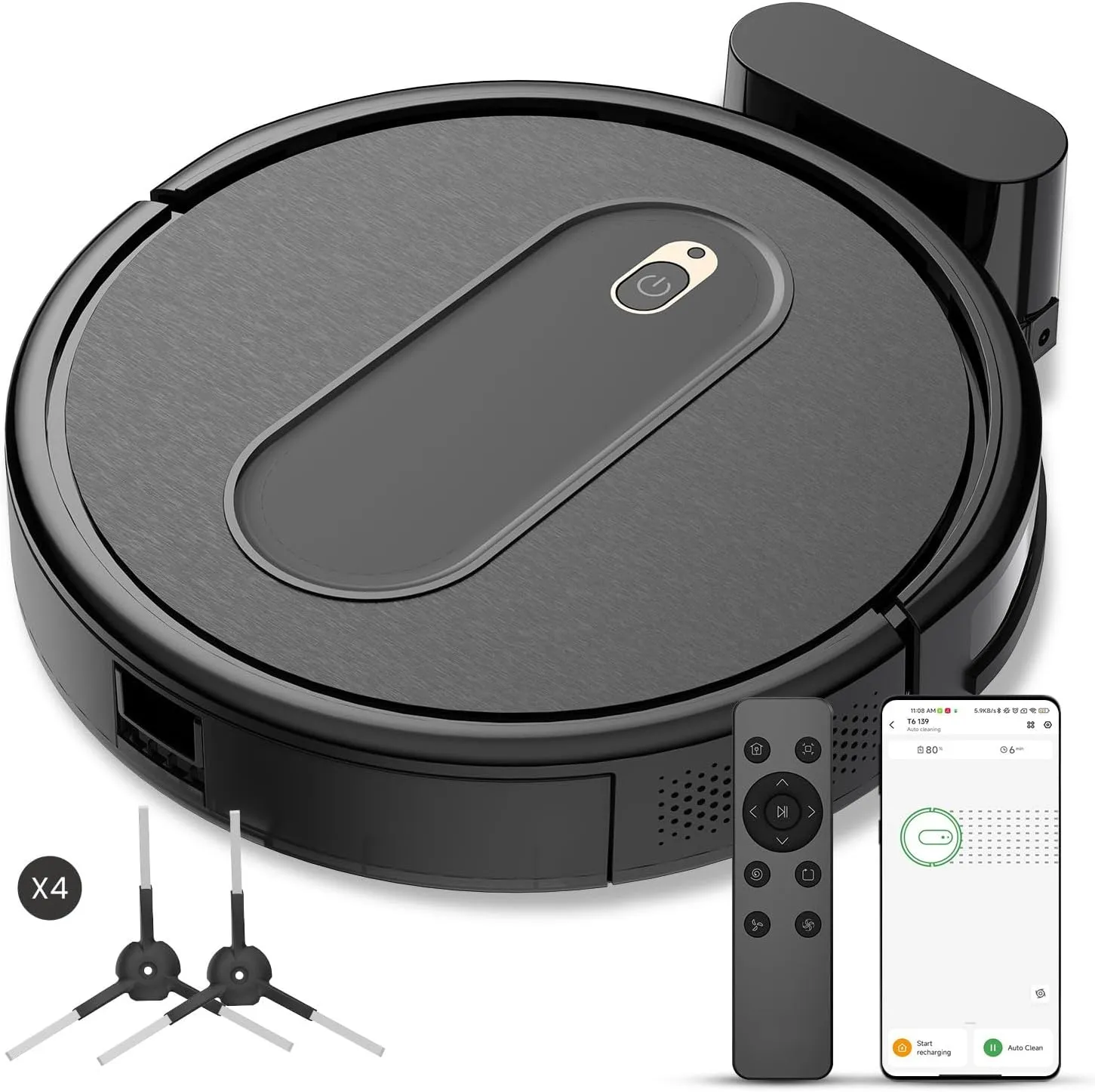 T6 Robot Vacuum, 100 Mins Runtime, Slim, Quiet, Automatic Robotic Vacuum Cleaner, Self-Charging, Schedule Setting, Remote/App/Voice Control, Ideal for Hard Floor and Low Pile Carpet