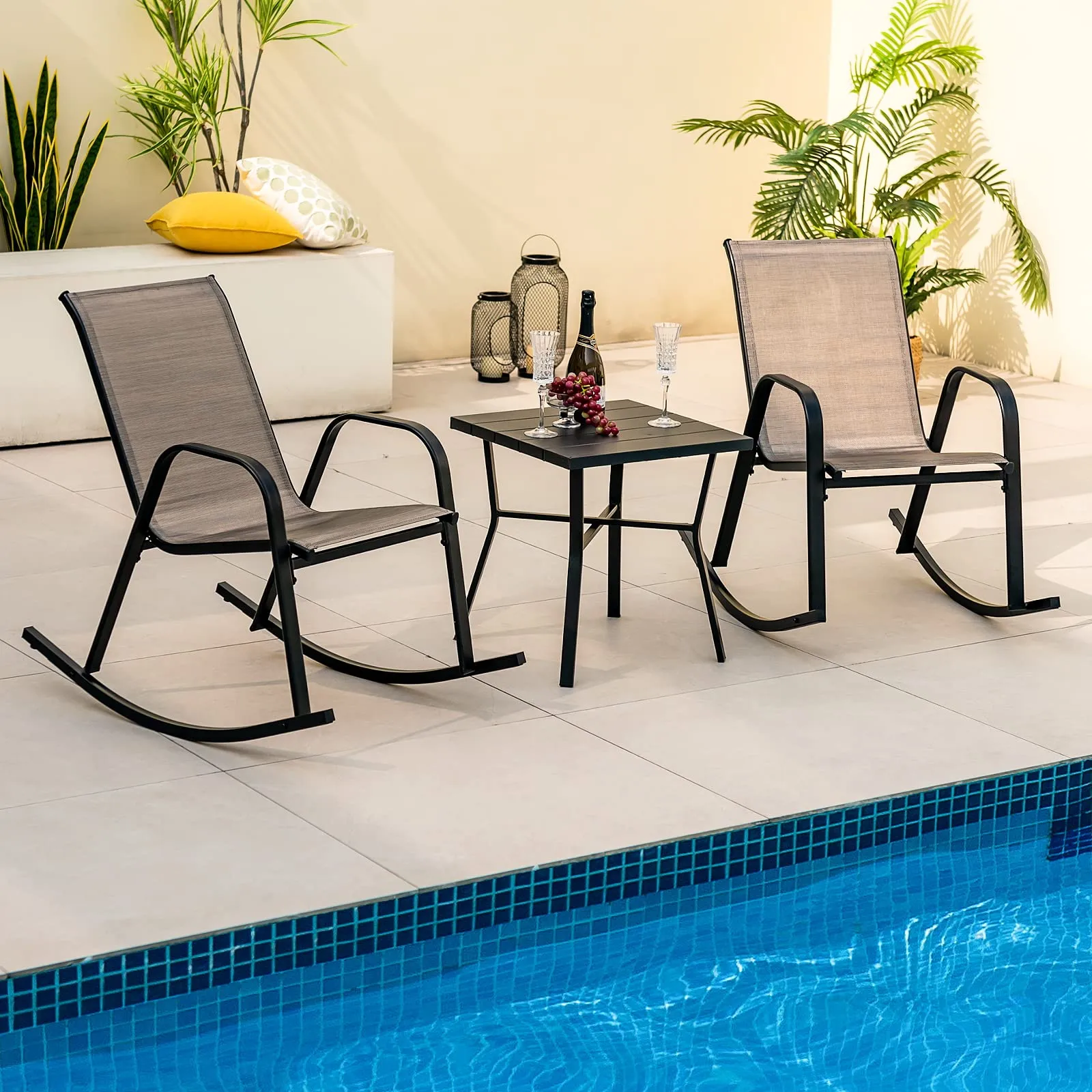 Tangkula Patio Rocking Chair Set of 2/4, Outdoor Ergonomic Rockers with Breathable Fabric Seat