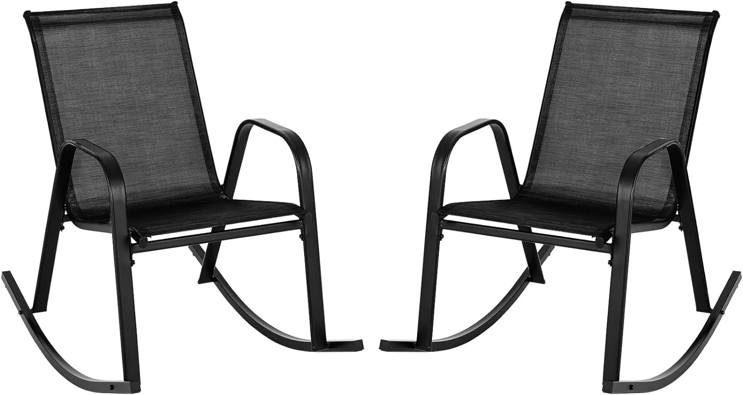 Tangkula Patio Rocking Chair Set of 2/4, Outdoor Ergonomic Rockers with Breathable Fabric Seat