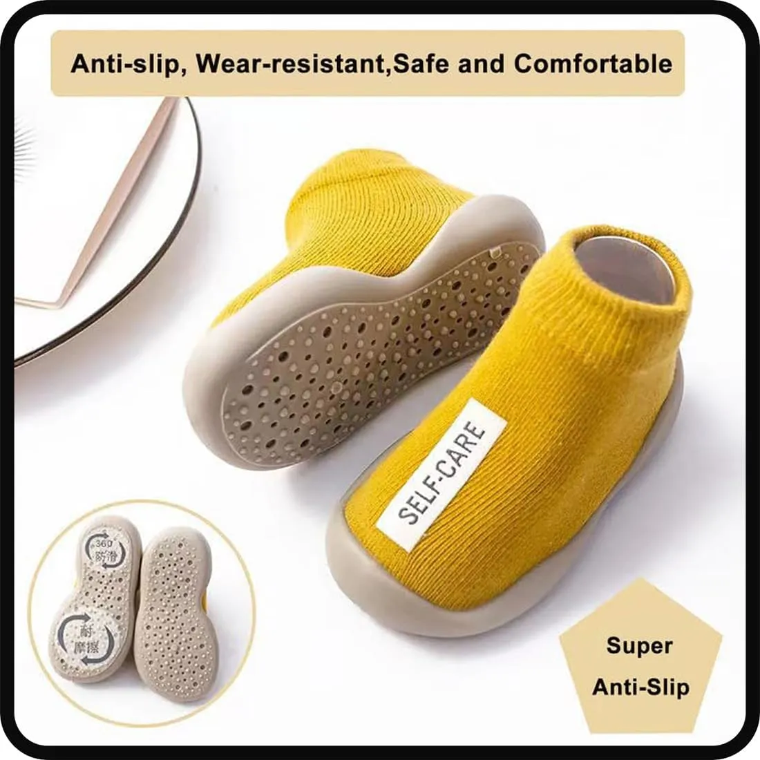 Tiny Explorings Baby Walking Shoes, Toddler Non-Slip Breathable Warm Elastic Sock Shoes for Baby Boy Girl 6-24 Months (Black, 18-24 Months Infant)