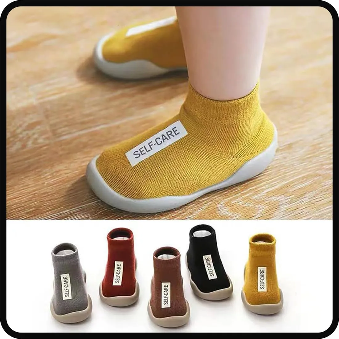 Tiny Explorings Baby Walking Shoes, Toddler Non-Slip Breathable Warm Elastic Sock Shoes for Baby Boy Girl 6-24 Months (Black, 18-24 Months Infant)